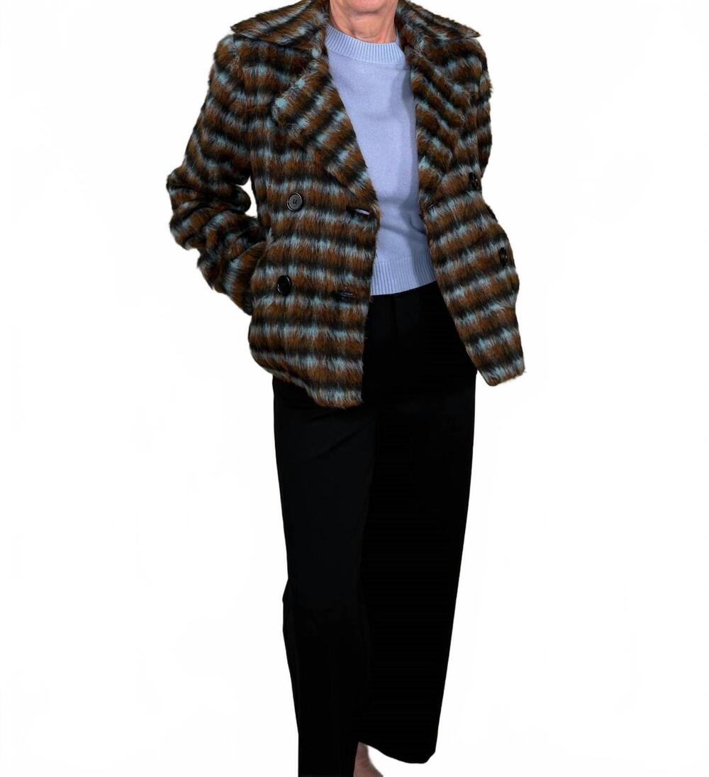 NEW MOLLY BRACKEN chic faux fur bomber jacket in brown